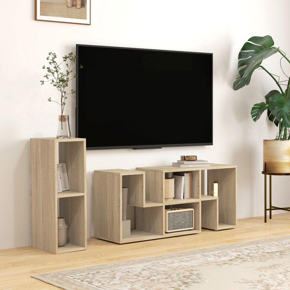 image 1 of HOMCOM TV Stand for TVs up to 75 Inches, Free Combination TV Unit with Storage Shelves, Extendable Entertainment Centre for Living Room, Grey Oak Wood-Effect