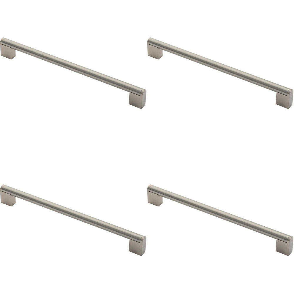 Loops 4x Round Bar Pull Handle 296 x 14mm 256mm Fixing Centres Satin Nickel & Steel in Metallics