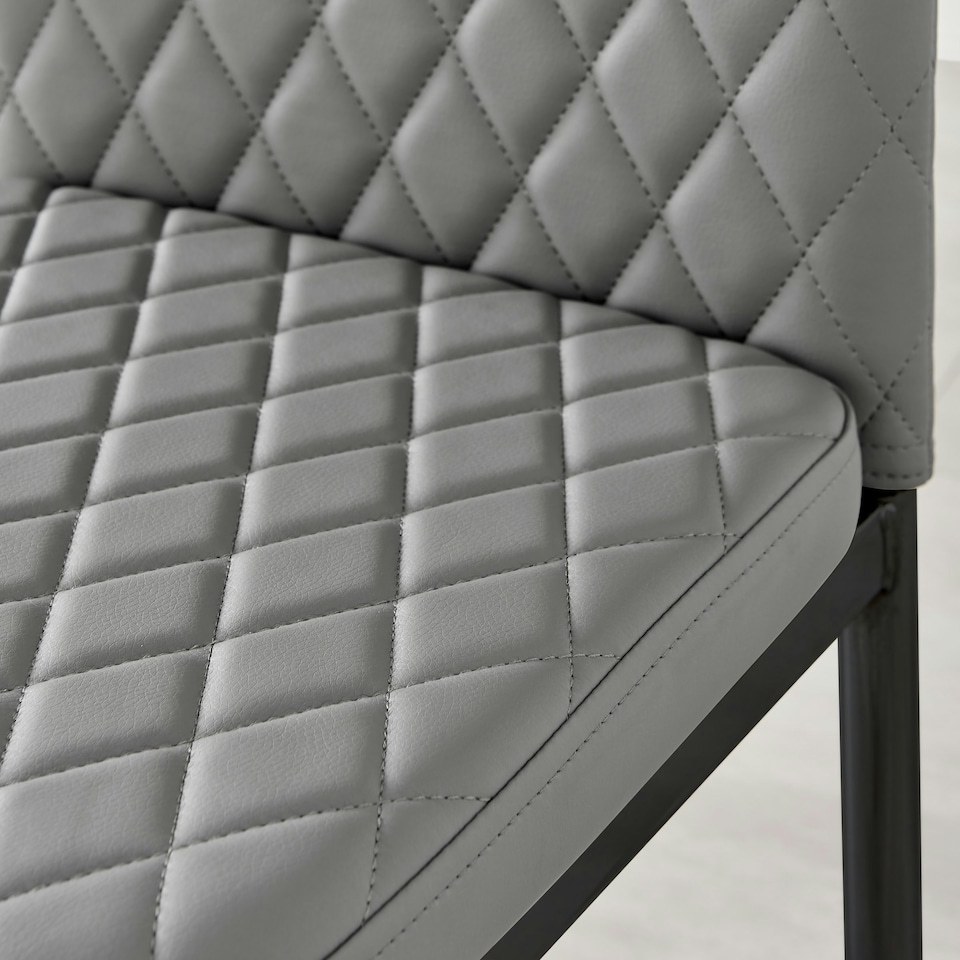 image 1 of Furniturebox 4x Milan Black Leg Grey Hatched Faux Leather Dining Chairs