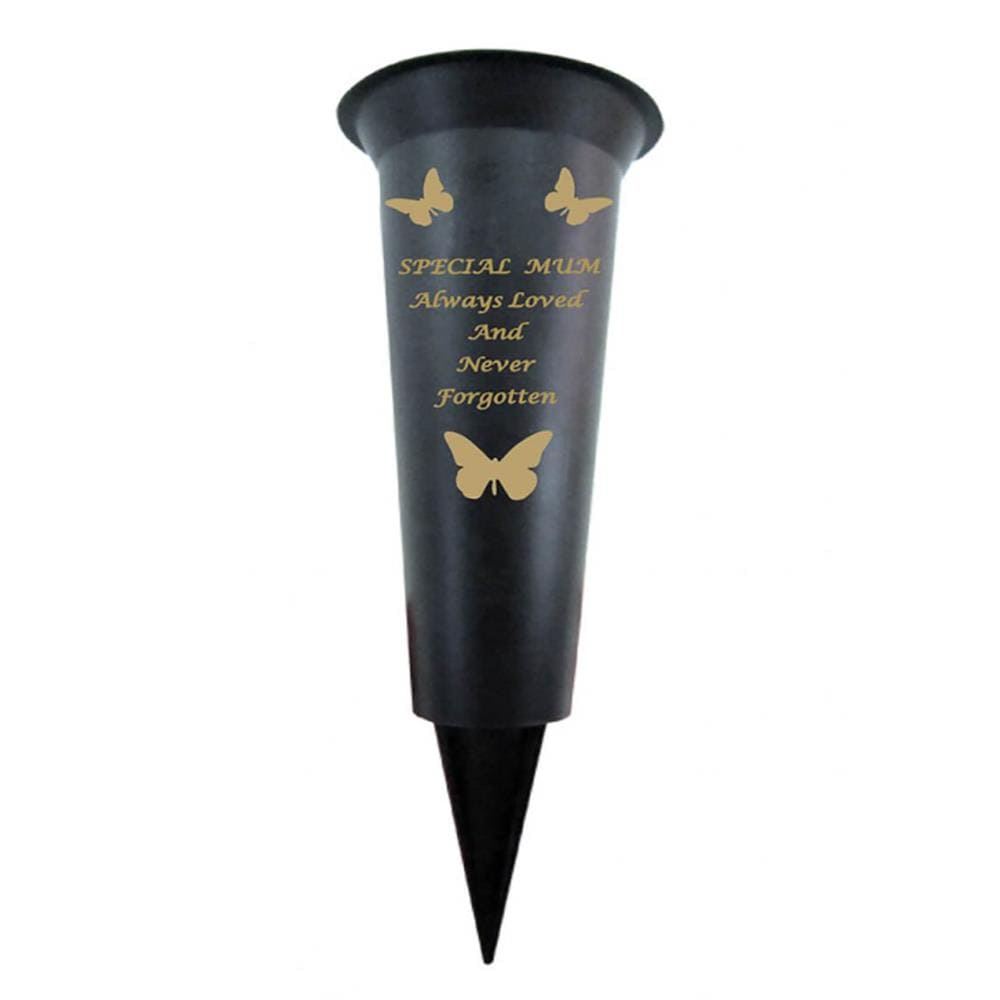 Mum Plastic Spike Memorial Graveside Flower Vase With Butterfly Decoration