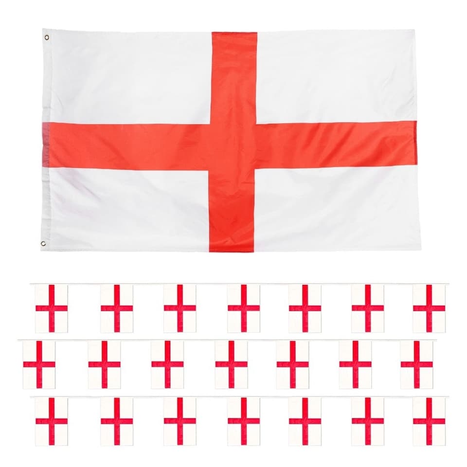 image 1 of Pack of 12 Large 5ft x 3ft England Flag & Bunting Red | One Size