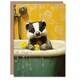 image 1 of Cute Badger in Bathtub Yellow Daisy Theme Bath Birthday Greeting Card