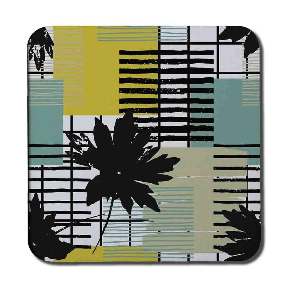 image 1 of Geometric Shape & Leaf Print in Yellow & Green (Coaster)
