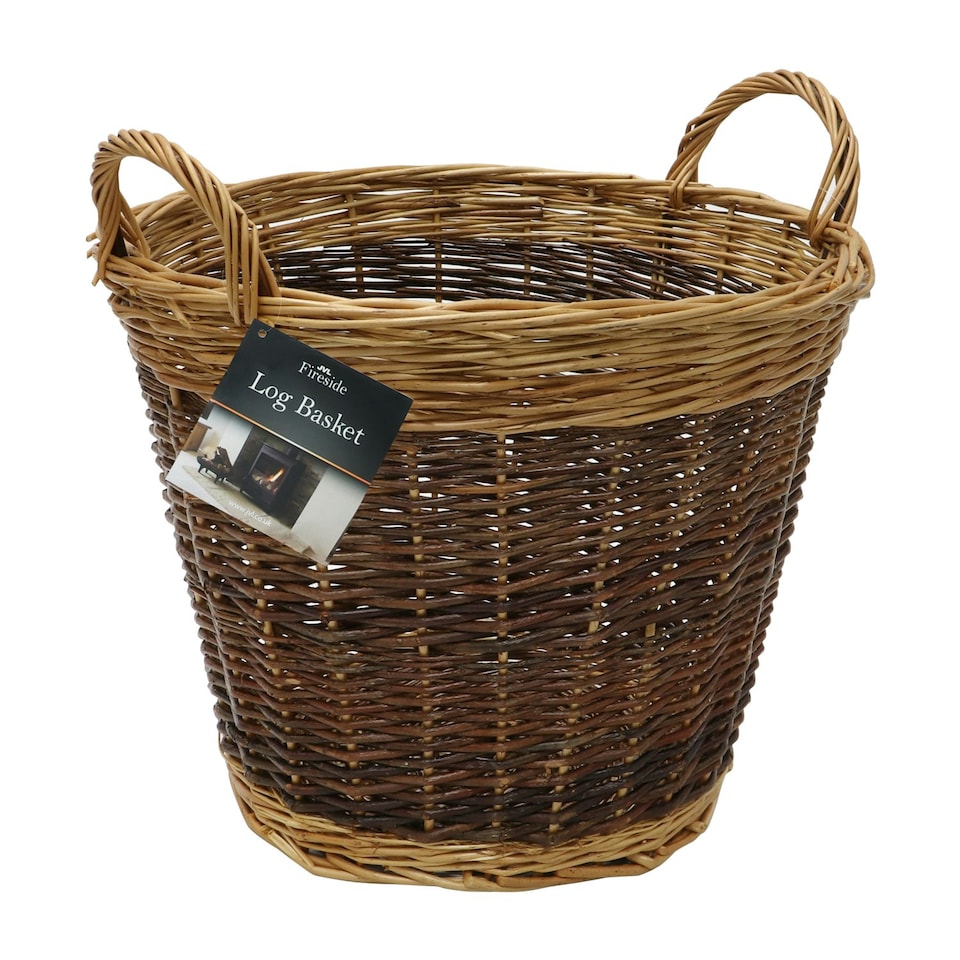image 1 of JVL Two Tone Willow Log Basket Medium, 50x40cm | Brown