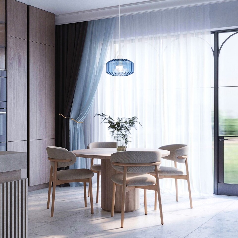 image 1 of Modern Midnight Blue Ribbed Glass Non Electric Pendant Shade with Flat Style | Blue | Midnight Blue | 1