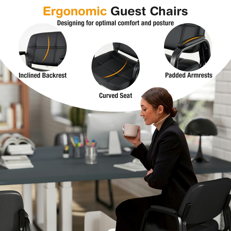 image 1 of COSTWAY 4 PCS Executive Office Chairs Reception Chairs Black