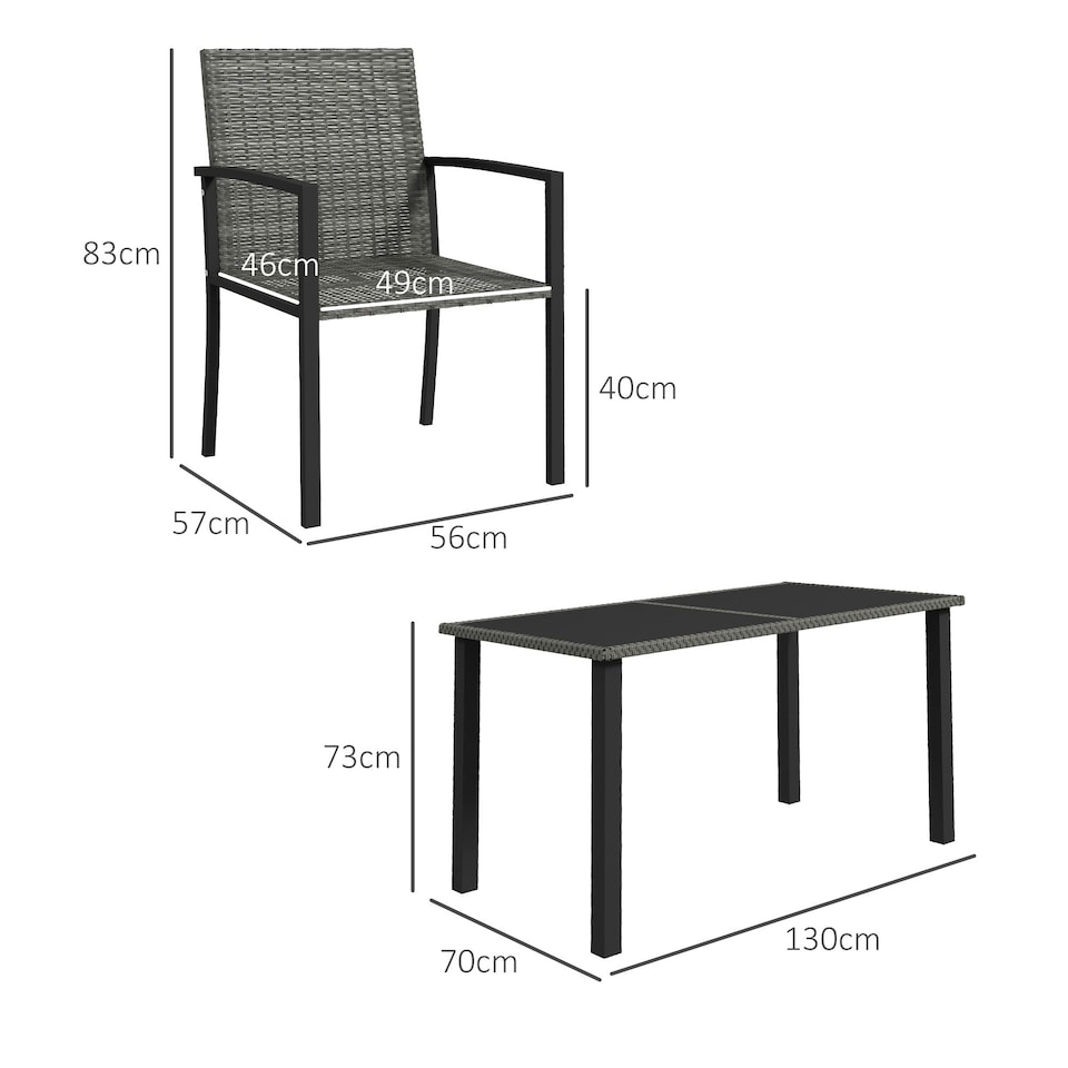 image 1 of Outsunny Rattan Garden Furniture for 4, Dining Table and Chairs, Grey