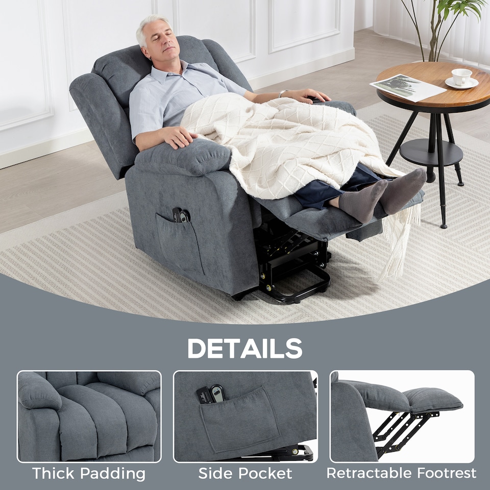 image 1 of HOMCOM Power Lift Recliner Chair with Massage, Linen Overstuffed Lift Chair for Elderly, Electric Recliner Armchair with Footrest, Remote Control and Side Pocket, for Living Room, Grey | Grey | Grey