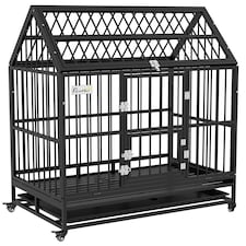 PawHut 48" Heavy Duty Dog Crate on Wheels w/ Removable Tray, Openable Top