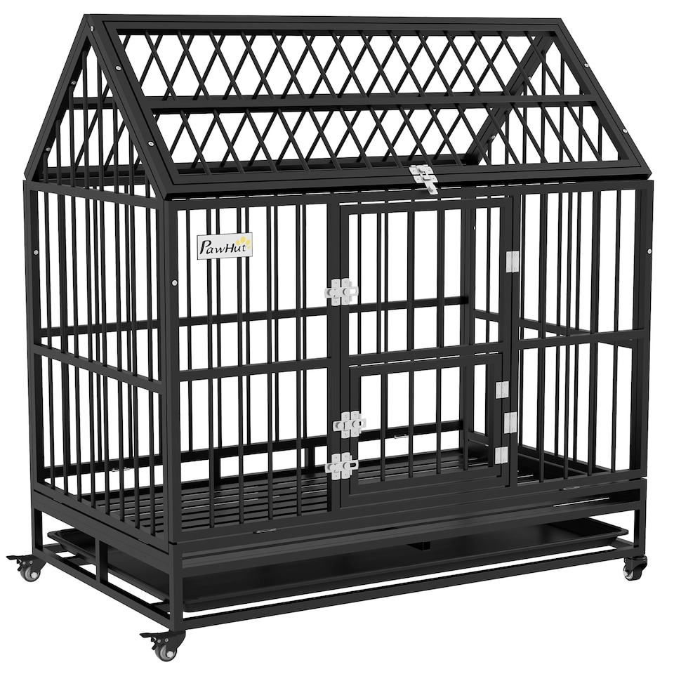 image 1 of PawHut 48" Heavy Duty Dog Crate on Wheels w/ Removable Tray, Openable Top