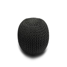 Knitted Pouffe Chunky Round Footstool Ottoman 100% Cotton Handmade Black