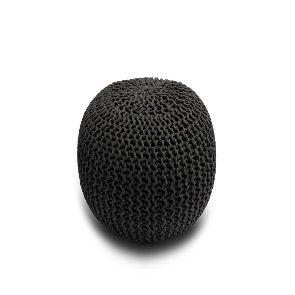 image 1 of Knitted Pouffe Chunky Round Footstool Ottoman 100% Cotton Handmade Black