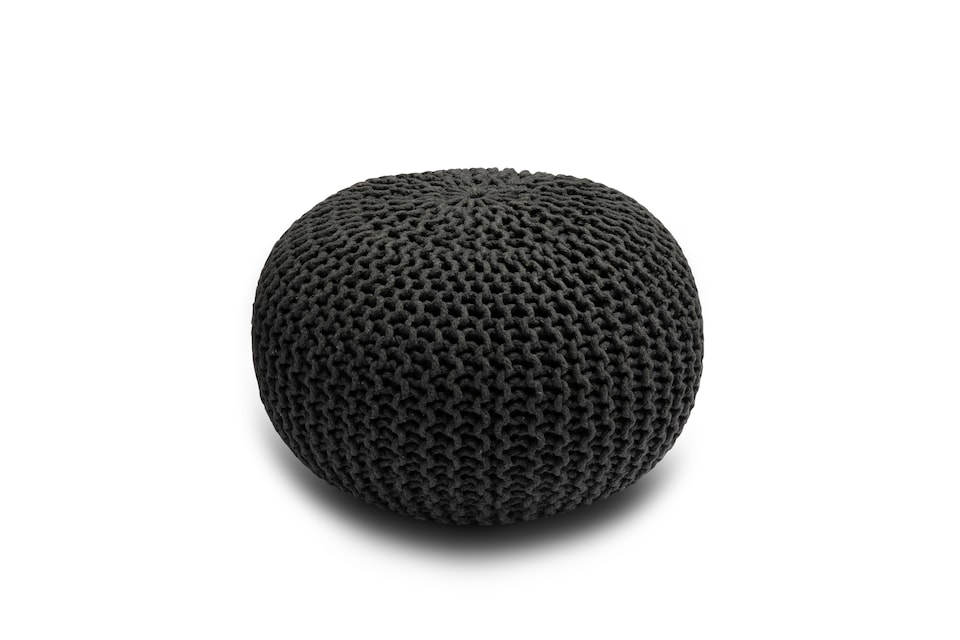 image 1 of Knitted Pouffe Chunky Round Footstool Ottoman 100% Cotton Handmade Black