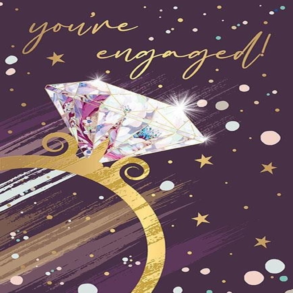 Words 'n' Wishes You're Engaged Card, Engagement Ring & Gold Foil Design, UK Made