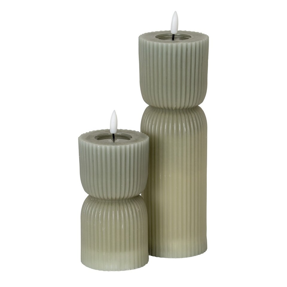 image 1 of Luxe Collection Natural Glow 2.75x6 Carved LED Candle - Plastic - L7 x W7 x H14 cm - Grey