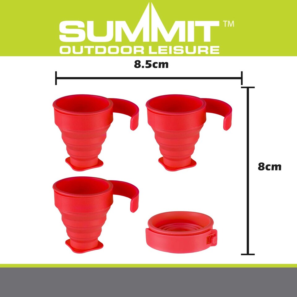 image 1 of PMS Folding Mugs 4-Pack - Silicone Collapsible Cups 8 x 8.5 cm, Red