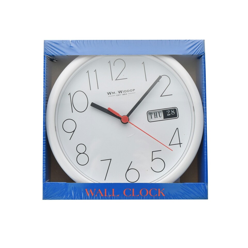 image 1 of Hometime Day/Date Wall Clk-White Case/White Dial 8.5"Rnd +B White