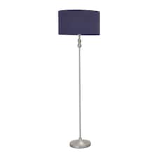 ValueLights Maggie Chrome Candlestick Floor Lamp Navy Shade & Bulb | Blue