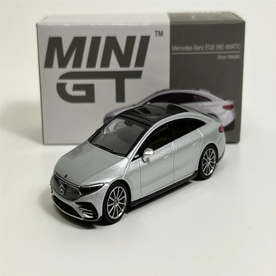 image 1 of Mercedes Benz EQS 580 4MATIC Silver Metallic RHD 1:64 Scale Mini GT MGT00508R