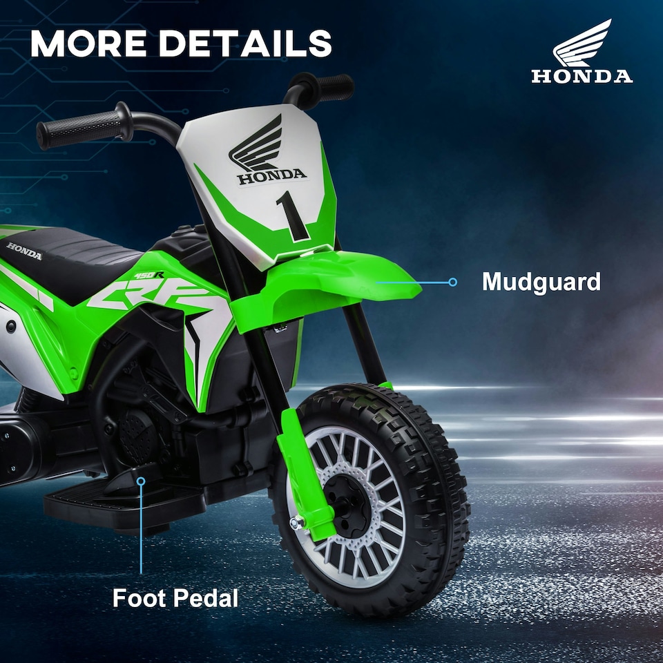 image 1 of HOMCOM Honda CRF450RL Licensed 6V Kids Electric Motorbike w/ Horn - Green