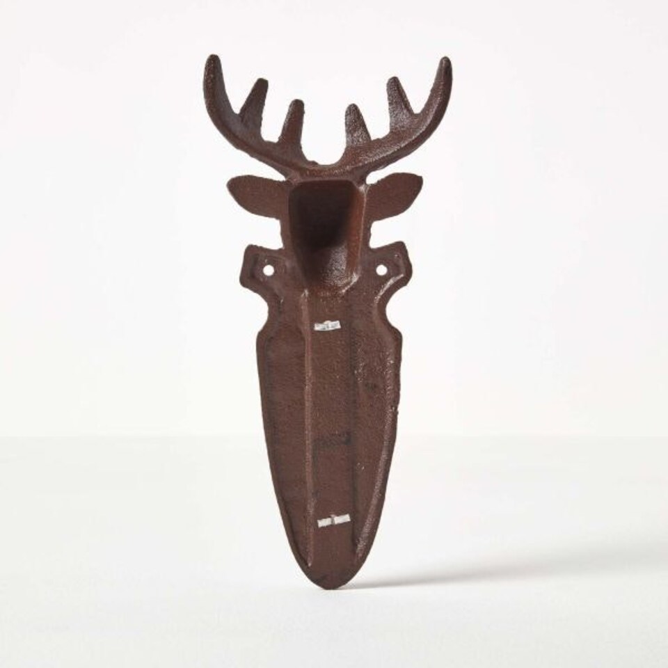 image 1 of Homescapes Brown Wall Mounted Cast Iron Stag Garden Thermometer