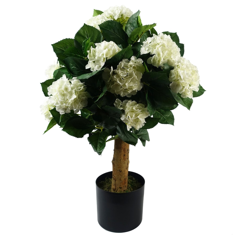 image 1 of Artificial White Hydrangea Plant Potted 75cm Bush Botanik