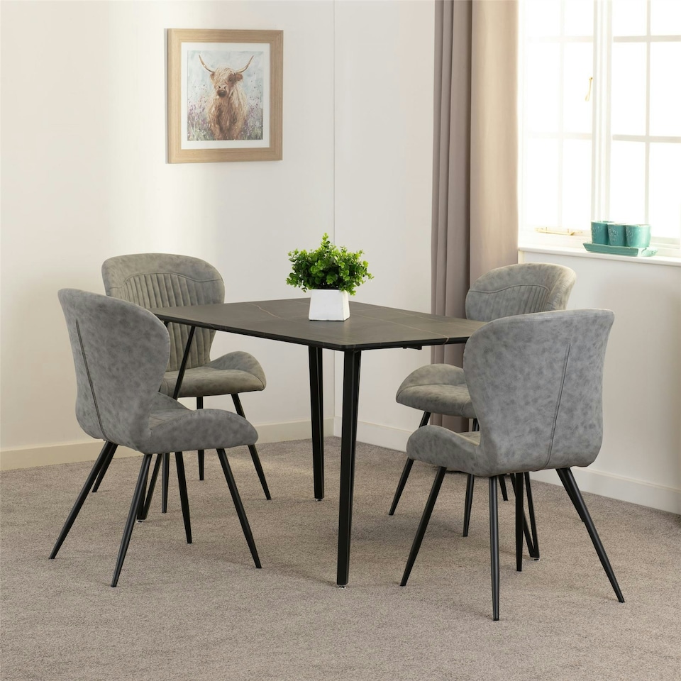 image 1 of Marlow Dining Set with Quebec Chairs Black | Black Marble/Grey Faux Leather