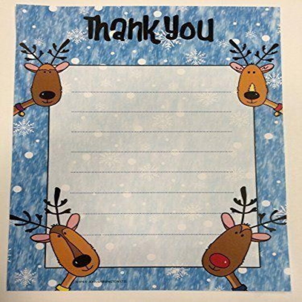 image 1 of Pack of 20 Christmas Snow Reindeer Thank You Sheets