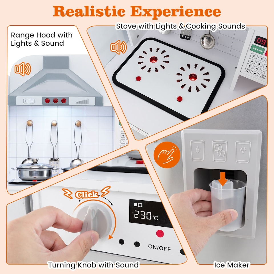 image 1 of COSTWAY Modular Kids Kitchen Playset Corner Chef Pretend Kitchen Toy-Grey