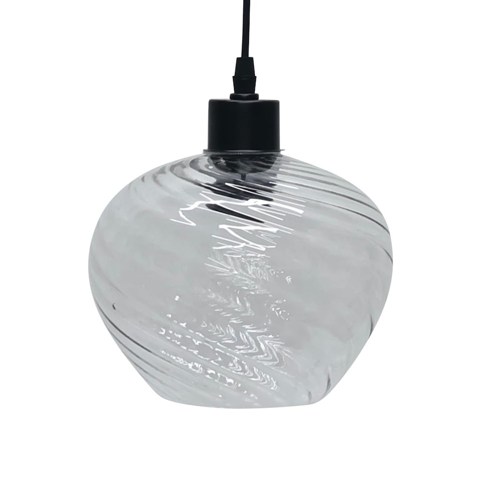 image 1 of First Choice Lighting Set of 2 Bradson Clear Swirl Glass with Black Pendant Fittings Black | Clear