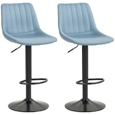 HOMCOM Set Of 2 Microfibre Retro Tub Bar Stools Metal Frame Footrest Seat Blue