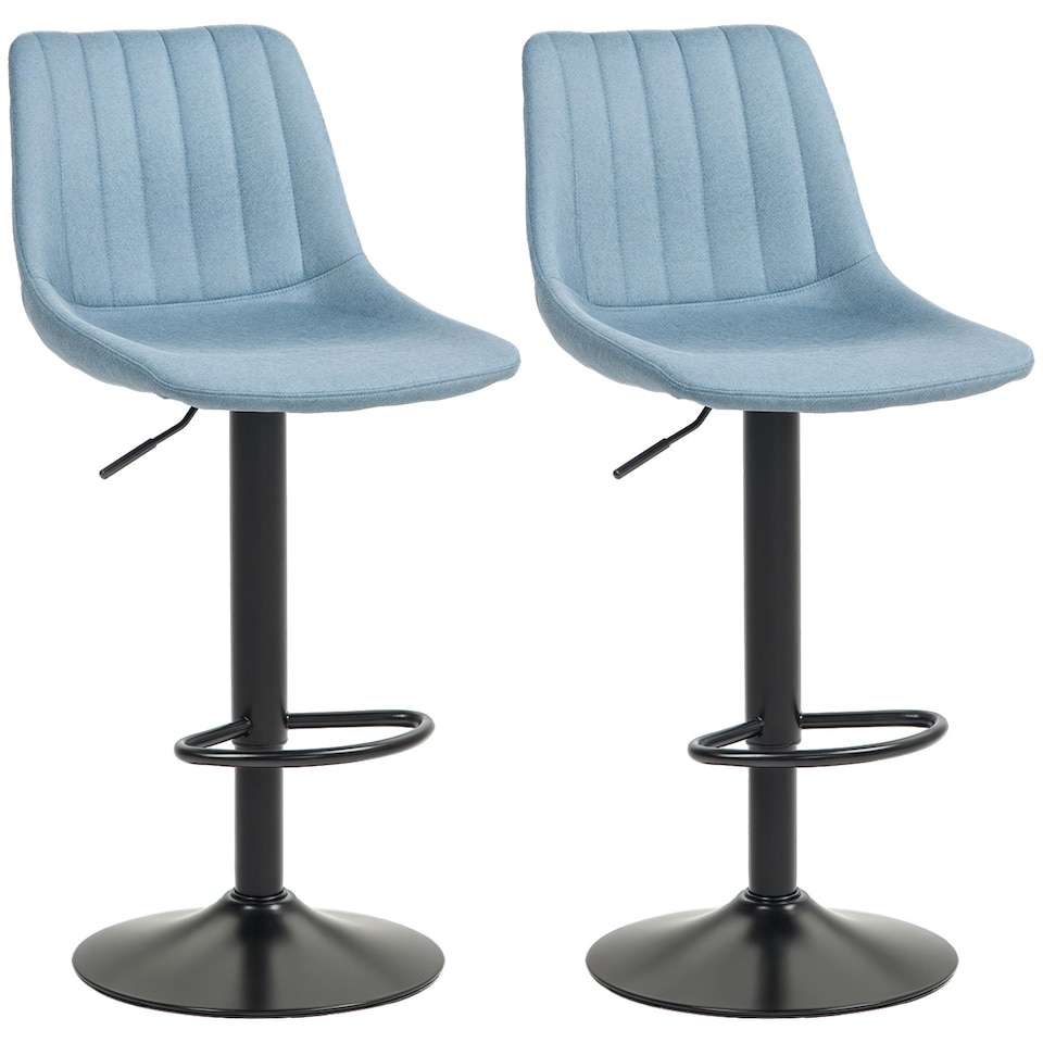 image 1 of HOMCOM Set Of 2 Microfibre Retro Tub Bar Stools Metal Frame Footrest Seat Blue