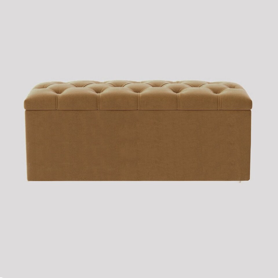 image 1 of 90cm Luna Chesterfield Ottoman Storage Box - Mink Plush Velvet Upholstered Blanket Box