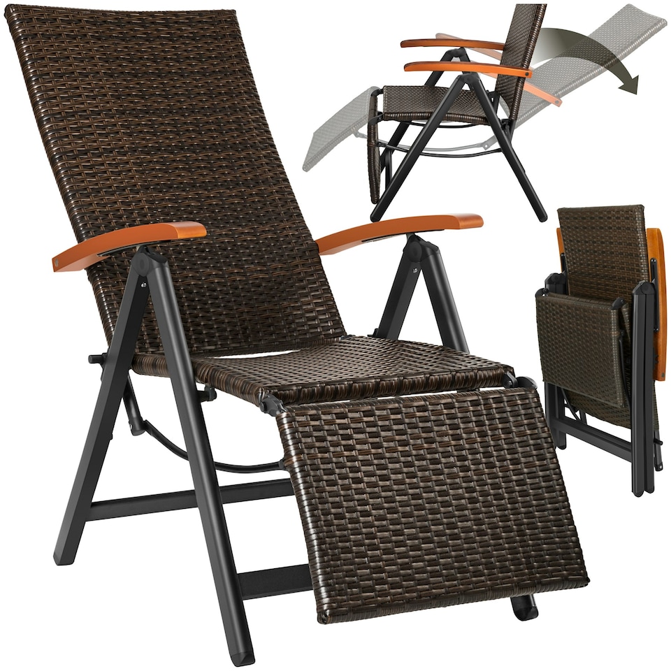 image 1 of Garden Chair Brisbane - 6-way adjustable backrest and footrest, foldable Brown