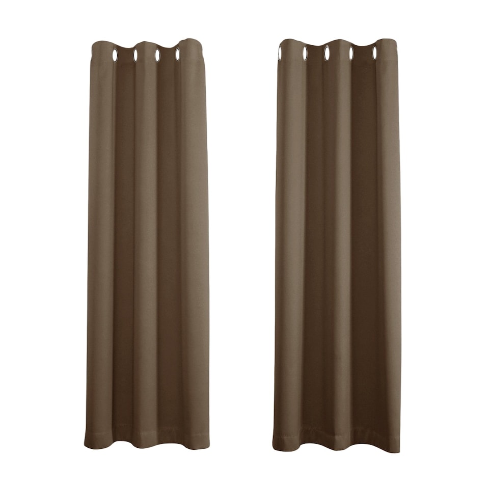 image 1 of Brown Blackout Curtains - Eyelet Thermal Curtain - 66 x 72 Inch Drop - 2 Panel | Brown | One Size