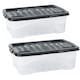 image 2 of 3 x 24 Litre Clear Transparent Base Stackable Curve Plastic Storage Boxes With Black Lids Clear