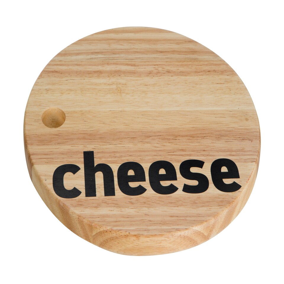 image 1 of Interiors By Premier Cheese Board, Durable 25cm Round Rubberwood Serving Board, Bold 'Cheese' Typography
