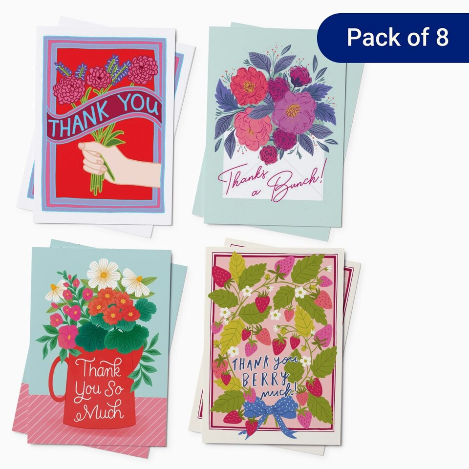 image 1 of Floral Thank You Card Pack - Pack of 8 (4 Designs)