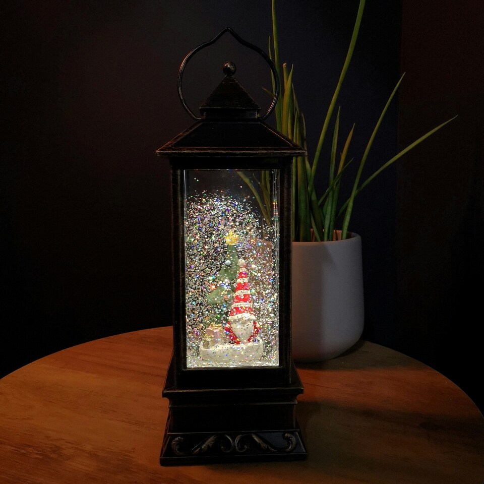 image 1 of 28cm LED Christmas Glitter Water Spinner Antique Lantern Snowy Gonk Scene