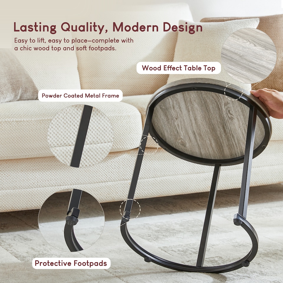 image 1 of Vida Designs Brooklyn Round Nest of Tables 2 Piece Set Nesting Sofa Bedside Side Table, Grey