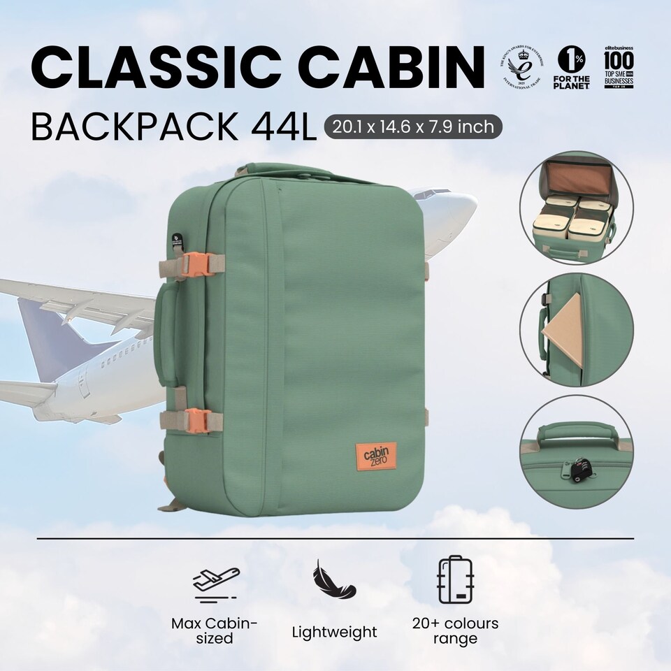 image 1 of CABINZERO Classic Cabin Backpack 44L, Lightweight Bag for Long Trips | Green | Sage Forest