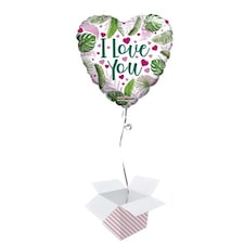 Hearts & Leaves I Love You Heart Shape ECO Foil Helium Balloon - Inflated Balloon in a Box
