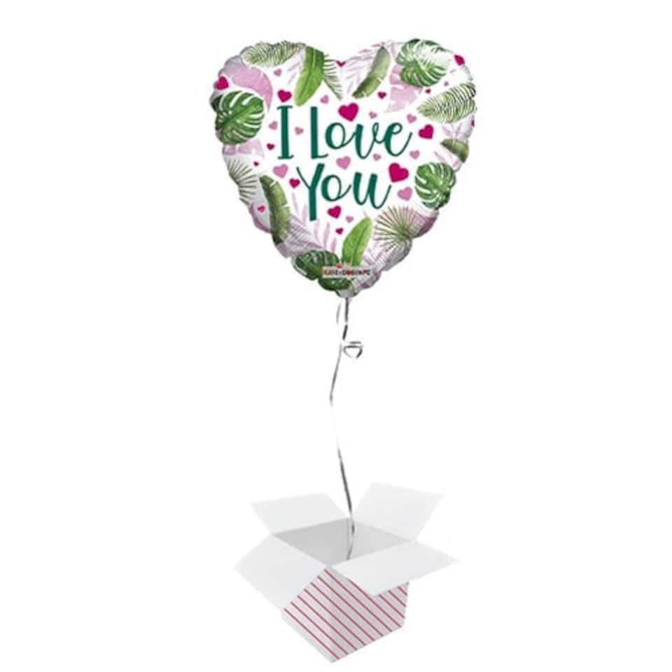 Hearts & Leaves I Love You Heart Shape ECO Foil Helium Balloon - Inflated Balloon in a Box