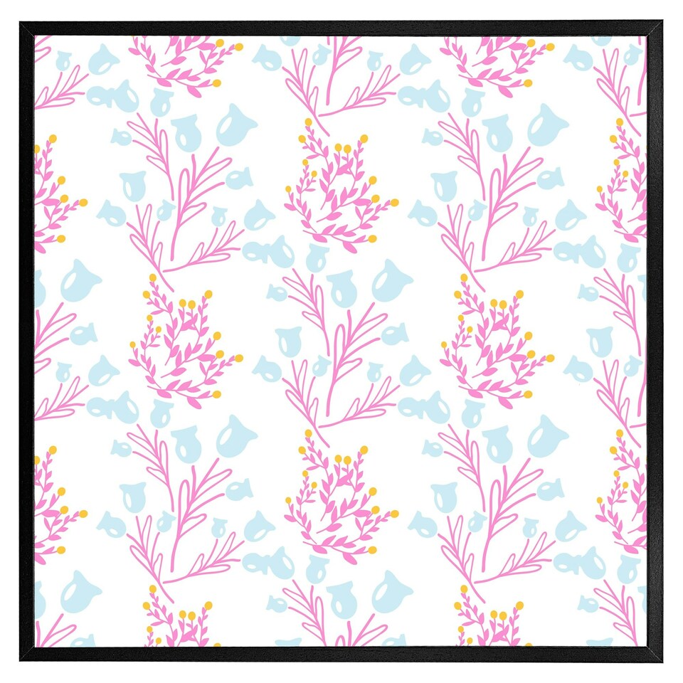 image 1 of Pink & blue flower design (Picture Frame) Black | L