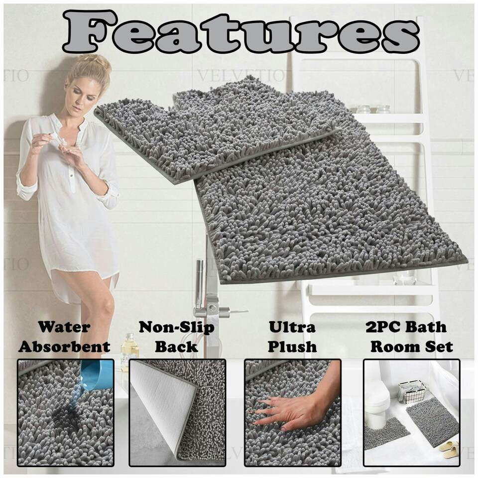 image 1 of VELVETIO Loop Bath Set Anti Slip Water Absorbent Soft Bathroom Rugs Blue | Turquoise