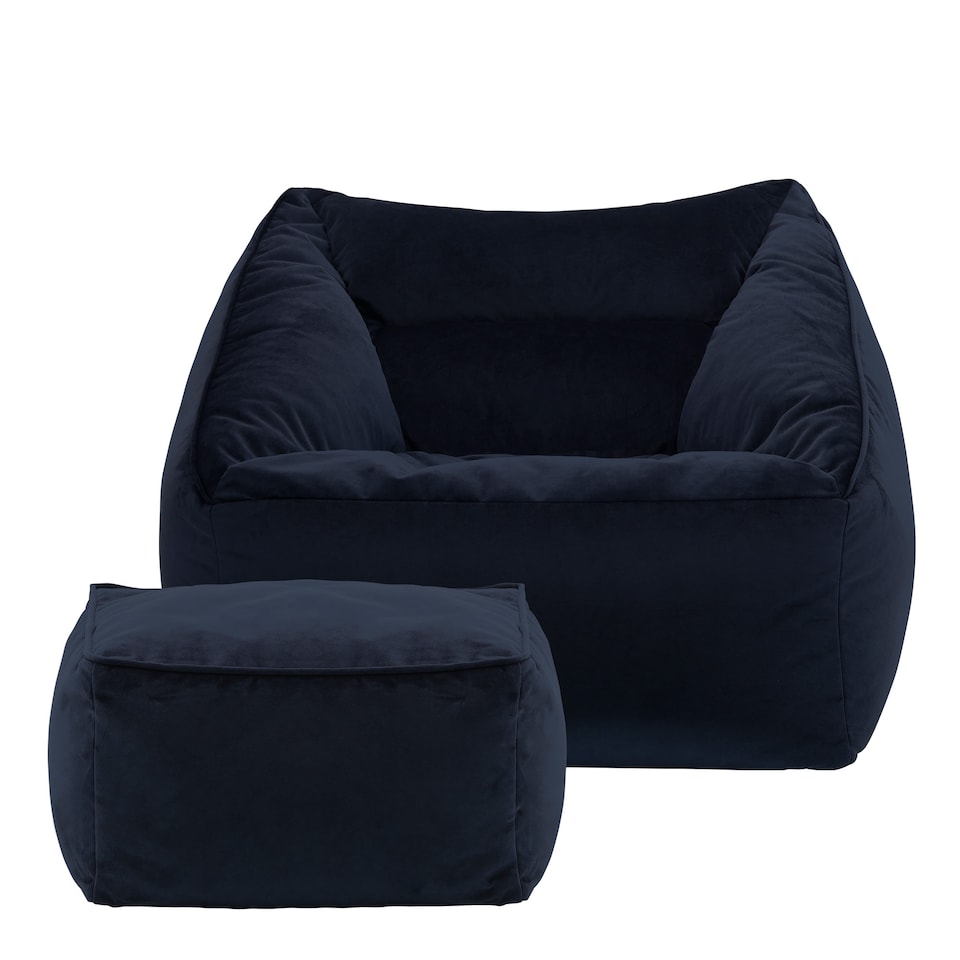 image 1 of Natalia Velvet Adults Bean Bag Armchair and Pouffe, Ready Filled Large Beanbag Midnight Blue | Blue | Midnight Blue | XL | 2