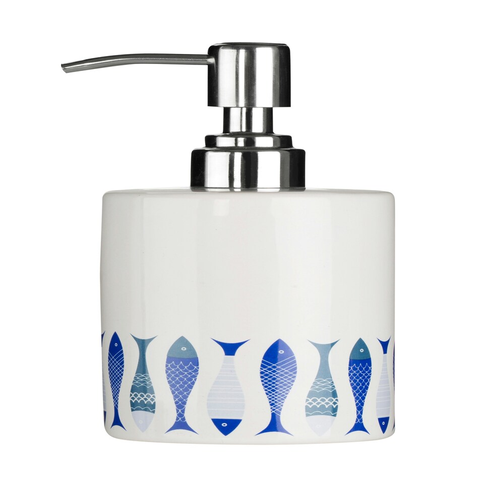 image 1 of Interiors by Premier Modern White & Blue 3 Piece Bathroom Set, Dolomite Accessories Set With Dispenser, Rinse Cup, & Soap Holder