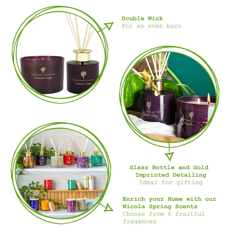 image 1 of Nicola Spring Scented Candle & Reed Diffuser Set - 350g - Cinnamon & Orange Purple