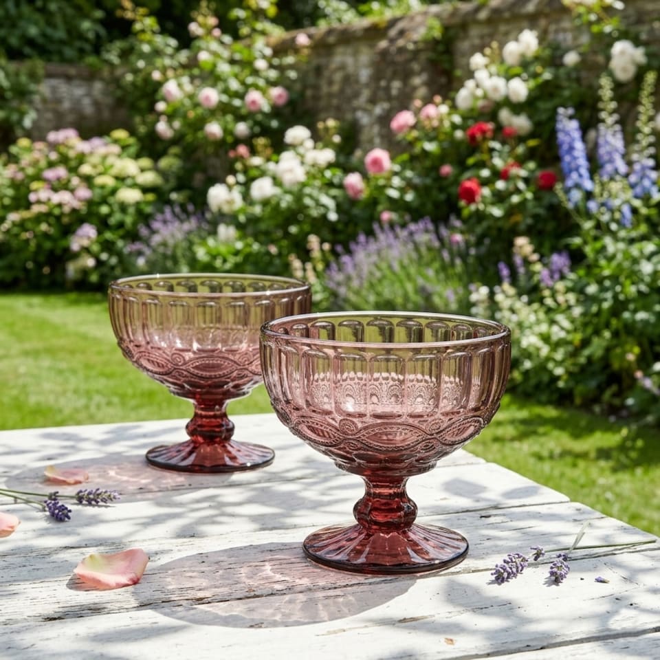 image 1 of Set of 6 Vintage Pink Glass Trifle Bowl Christmas Dessert Bowls Wedding Decorations Ideas H10 x Dia12cm | Pink | Pink | Medium | 6