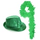 image 1 of Pack Of 4 Green Sequin Trilby Hat & Feather Boa Green | One Size